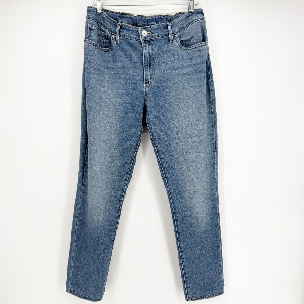 Levi's Medium Indigo Zip Fly Straight Skinny Leg Stretch Denim (Elastic Waist) - Picture 8 of 14